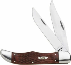 Case Knives 00189 Jigged Brown Staminawood Handles, Brown Leather Sheath