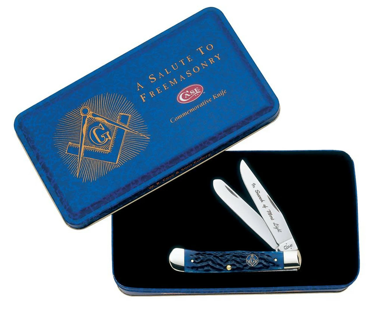 Case Knives 01058 Masonic Gift Tin Standard Jig Blue Bone Trapper 3 Case Knives 01058 Masonic Gift Tin Standard Jig Blue Bone Trapper