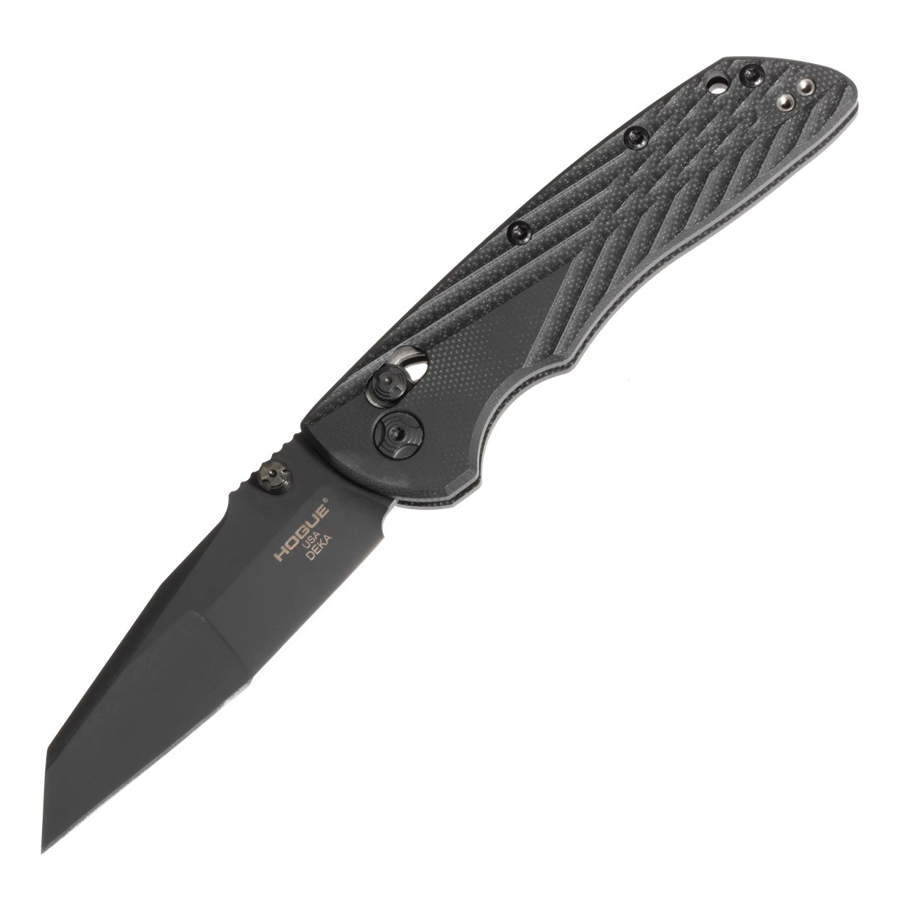 Hogue Deka Manual Folder: 3.25" Wharncliffe Blade - Black Cerakote Finish, Solid Black G10 Frame- 24266 3 Hogue Deka Manual Folder: 3.25" Wharncliffe Blade - Black Cerakote Finish, Solid Black G10 Frame- 24266