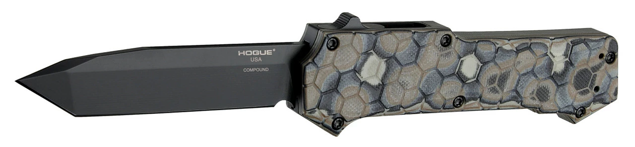 34027 Hogue Compound OTF Automatic: 3.5" Tanto Blade - Black PVD Finish, G-Mascus Dark Earth G10 Frame 3 34027 Hogue Compound OTF Automatic: 3.5" Tanto Blade - Black PVD Finish, G-Mascus Dark Earth G10 Frame