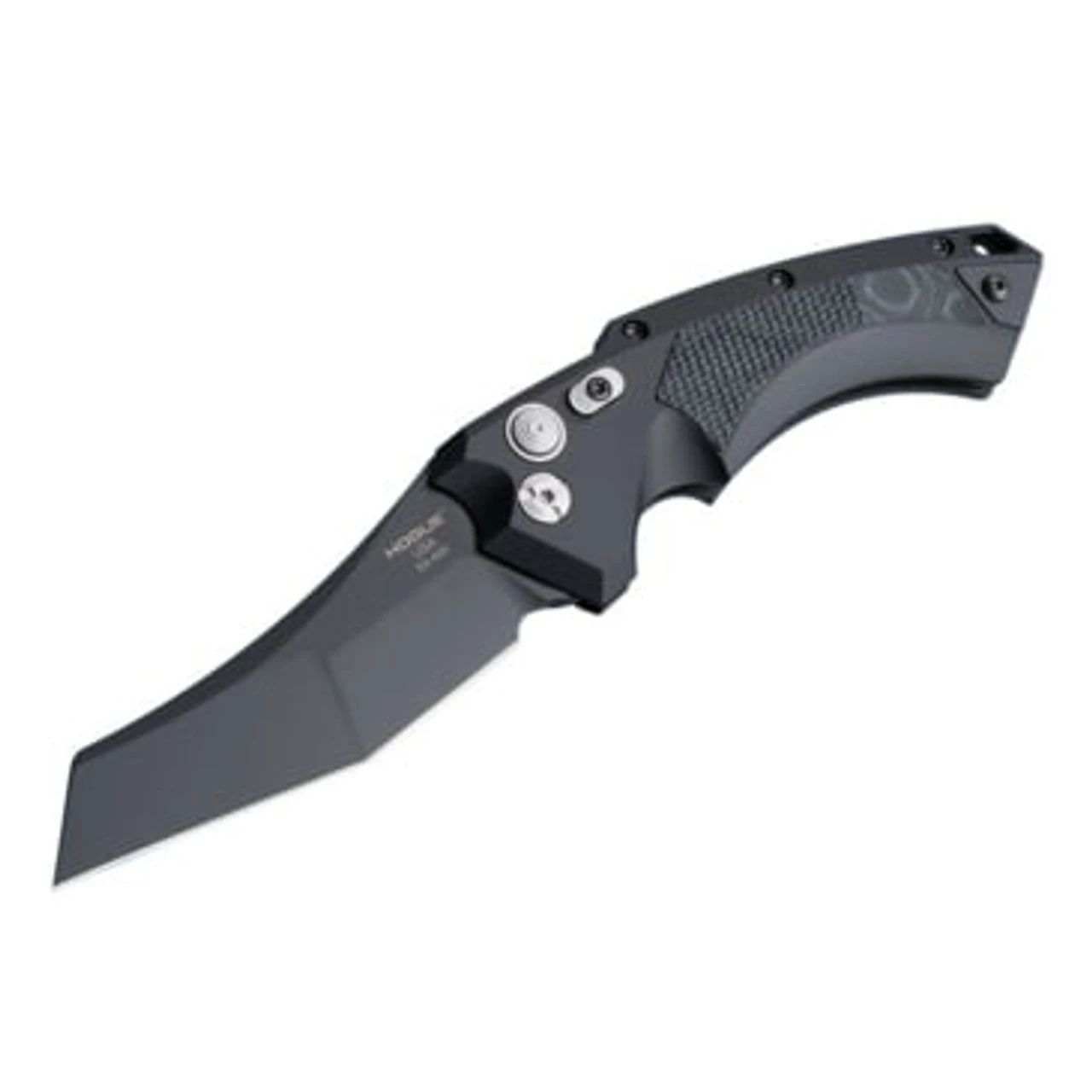Hogue EX-A05 Automatic Folder: 4.0" Wharncliffe Blade - Black Cerakote Finish, Matte Black Aluminum Frame & G-Mascus Black G10 Inserts 3 Hogue EX-A05 Automatic Folder: 4.0" Wharncliffe Blade - Black Cerakote Finish, Matte Black Aluminum Frame & G-Mascus Black G10 Inserts