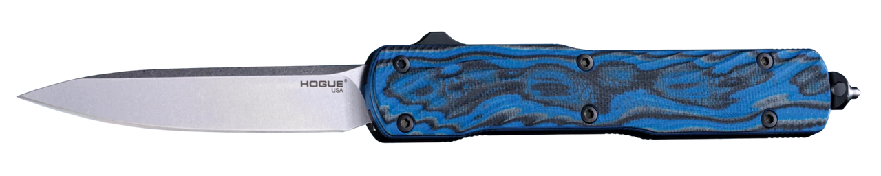Hogue Counterstrike OTF Automatic: 3.35" Drop Point Blade - Tumbled Finish, Aluminum Case & G-Mascus Blue Lava G10 Cover - 34873 3 Hogue Counterstrike OTF Automatic: 3.35" Drop Point Blade - Tumbled Finish, Aluminum Case & G-Mascus Blue Lava G10 Cover - 34873
