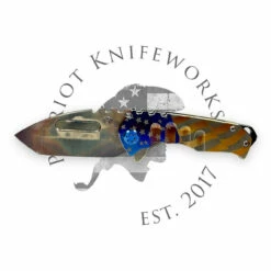 MEDFORD GENESIS T 3V VULCAN TANTO BLADE, BRONZE AMERICAN FLAG HANDLES, BLUE HW, BRSH/BLUE CLIP, MAKERS BREAKER