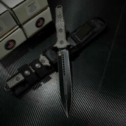 Heretic Knives H003-8A-CF Nephilim Carbon Fiber Handle With Battleworn Black Blade And Hardware