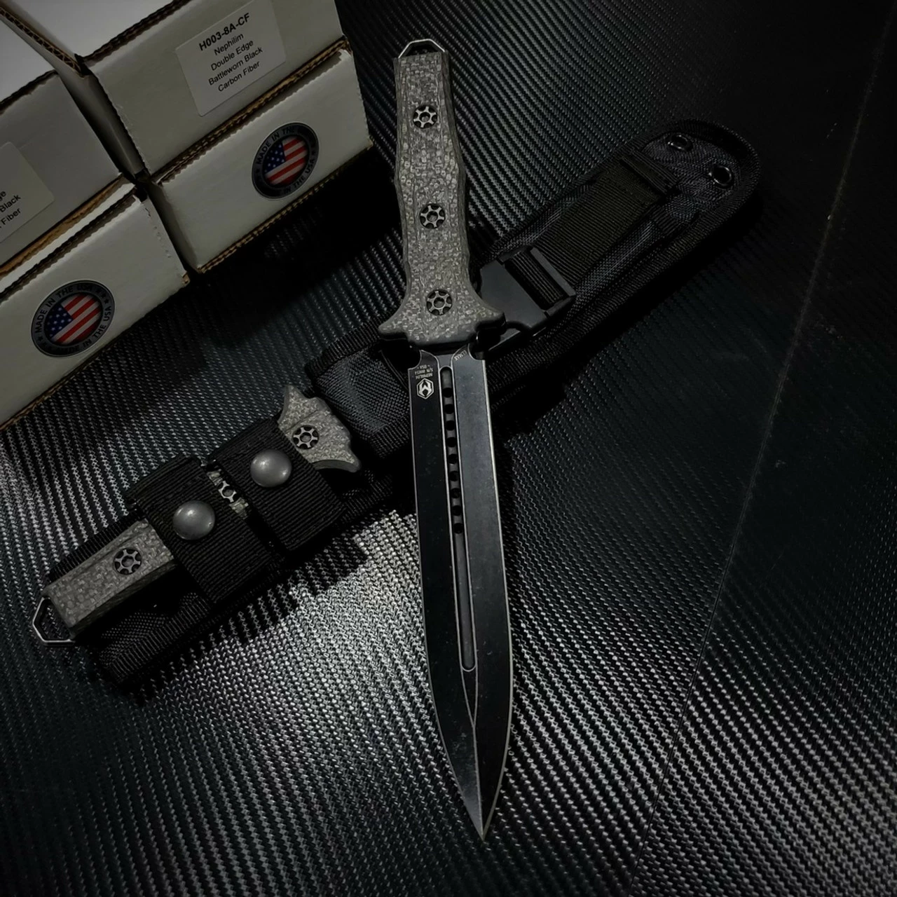 Heretic Knives H003-8A-CF Nephilim Carbon Fiber Handle With Battleworn Black Blade And Hardware 3 Heretic Knives H003-8A-CF Nephilim Carbon Fiber Handle With Battleworn Black Blade And Hardware