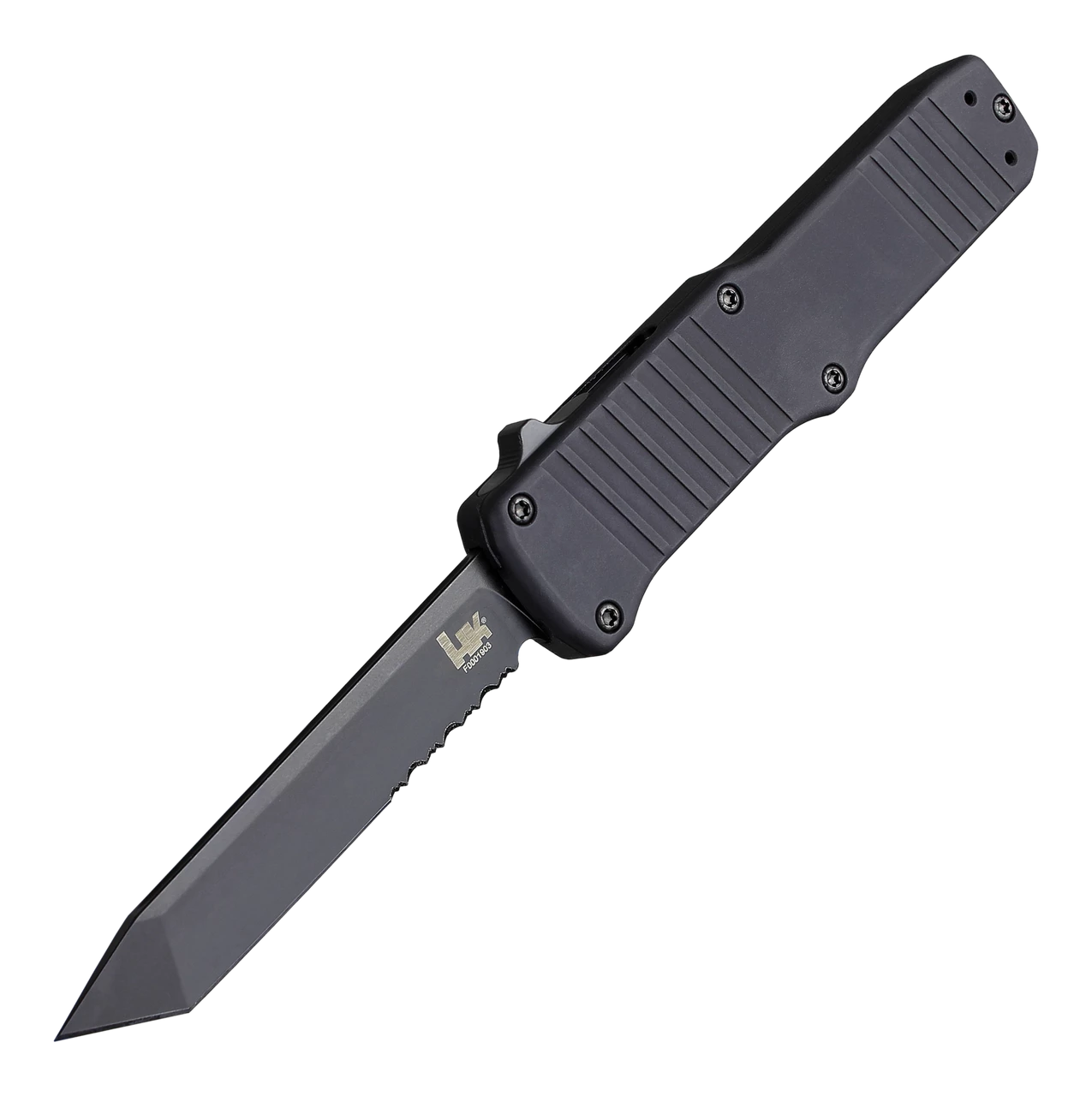HK Hadron OTF Automatic: 3.375" Tanto Blade (Partially Serrated) - Black PVD Finish, Matte Black Aluminum Frame 3 HK Hadron OTF Automatic: 3.375" Tanto Blade (Partially Serrated) - Black PVD Finish, Matte Black Aluminum Frame