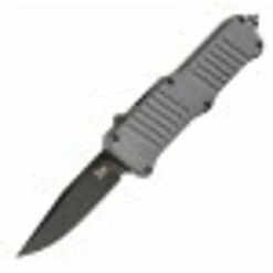 HK Mini Incursion OTF Automatic: 2.95" Clip Point Blade - Black PVD Finish, Matte Grey Aluminum Frame