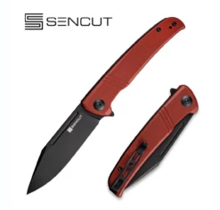 SENCUT Brazoria Flipper Knife Burgundy G10 Handle (3.46" Black Stonewashed D2 Blade) SA12C