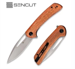 SENCUT Honoris Flipper & Manual Thumb Knife Cuibourtia Wood Handle (3.47" Gray Stonewashed 9Cr18MoV Blade) SA07A