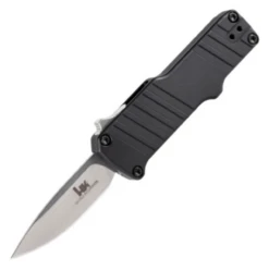 HK Micro Incursion OTF Automatic: 1.95" Clip Point Blade - Tumbled Finish, Matte Black Aluminum Frame
