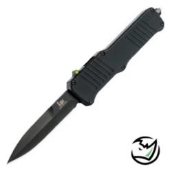 HK Incursion OTF Automatic: 3.9" Bayonet Blade - Black PVD Finish, Matte Black Aluminum Frame - Tritium Infused Trigger