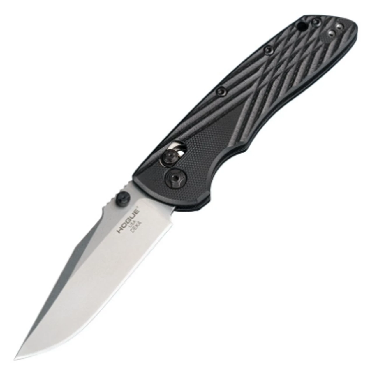 Hogue 64136 Ballista I Automatic Folder: 3.5" Drop Point Blade - Tumbled Finish, Matte Black Aluminum Frame 3 Hogue 64136 Ballista I Automatic Folder: 3.5" Drop Point Blade - Tumbled Finish, Matte Black Aluminum Frame