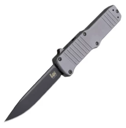 HK Hadron OTF Automatic: 3.375" Clip Point Blade - Black PVD Finish, Matte Grey Aluminum Frame
